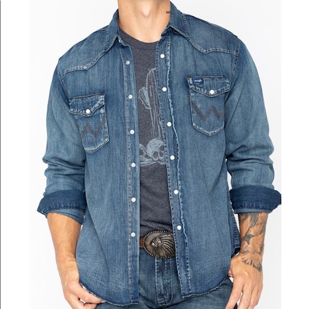 Wrangler Denim Slub Shirt Marble Snap Buttons